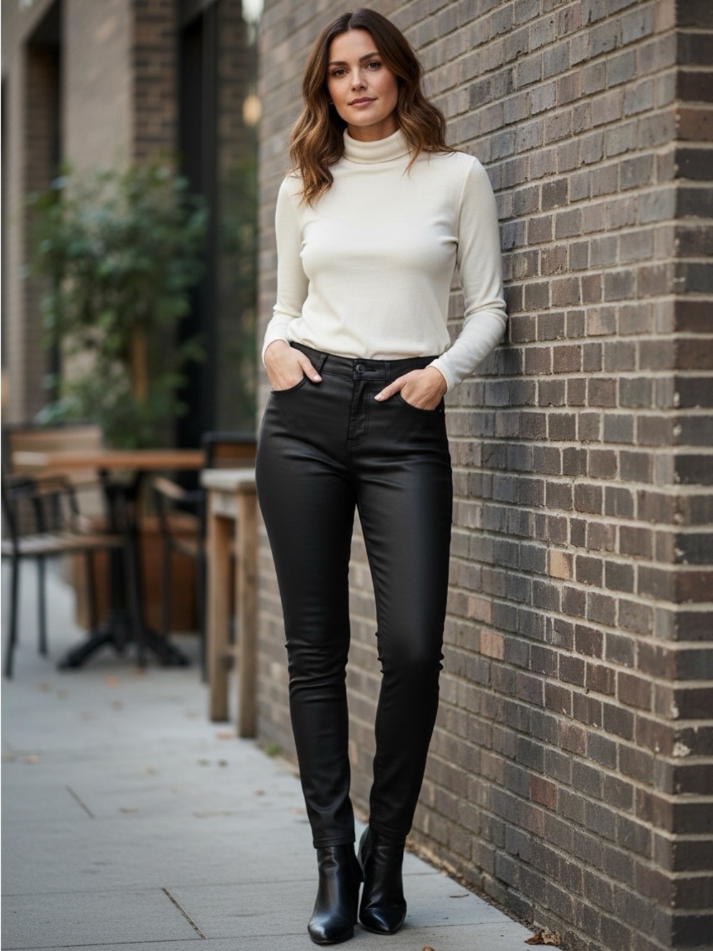 Stradivarius Black High-Waist Slim Pants Size 4